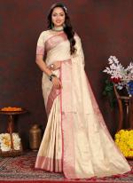 Katan Silk Biege Festival Wear Weaving Saree